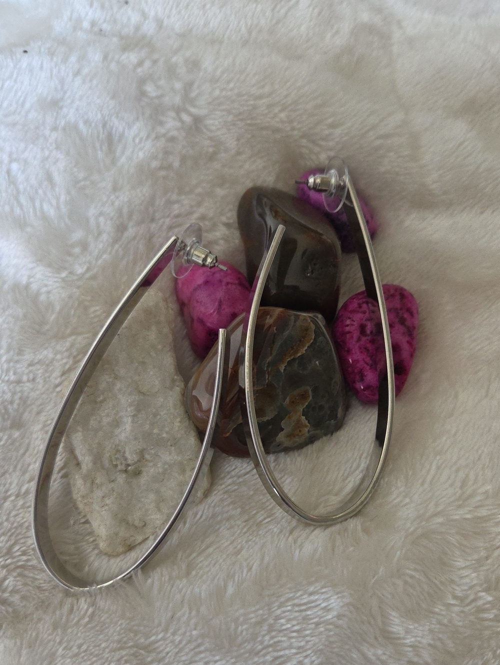 G By Gennaro Silvertone Teardrop Hoop Earrings. NWT.